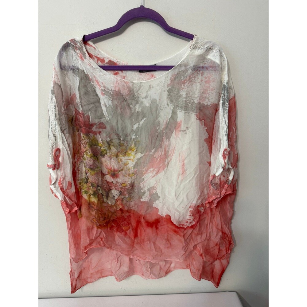 LOLA MADE IN ITALY FLORAL WATERCOLOR SILK BLEND BLOUSE medium
